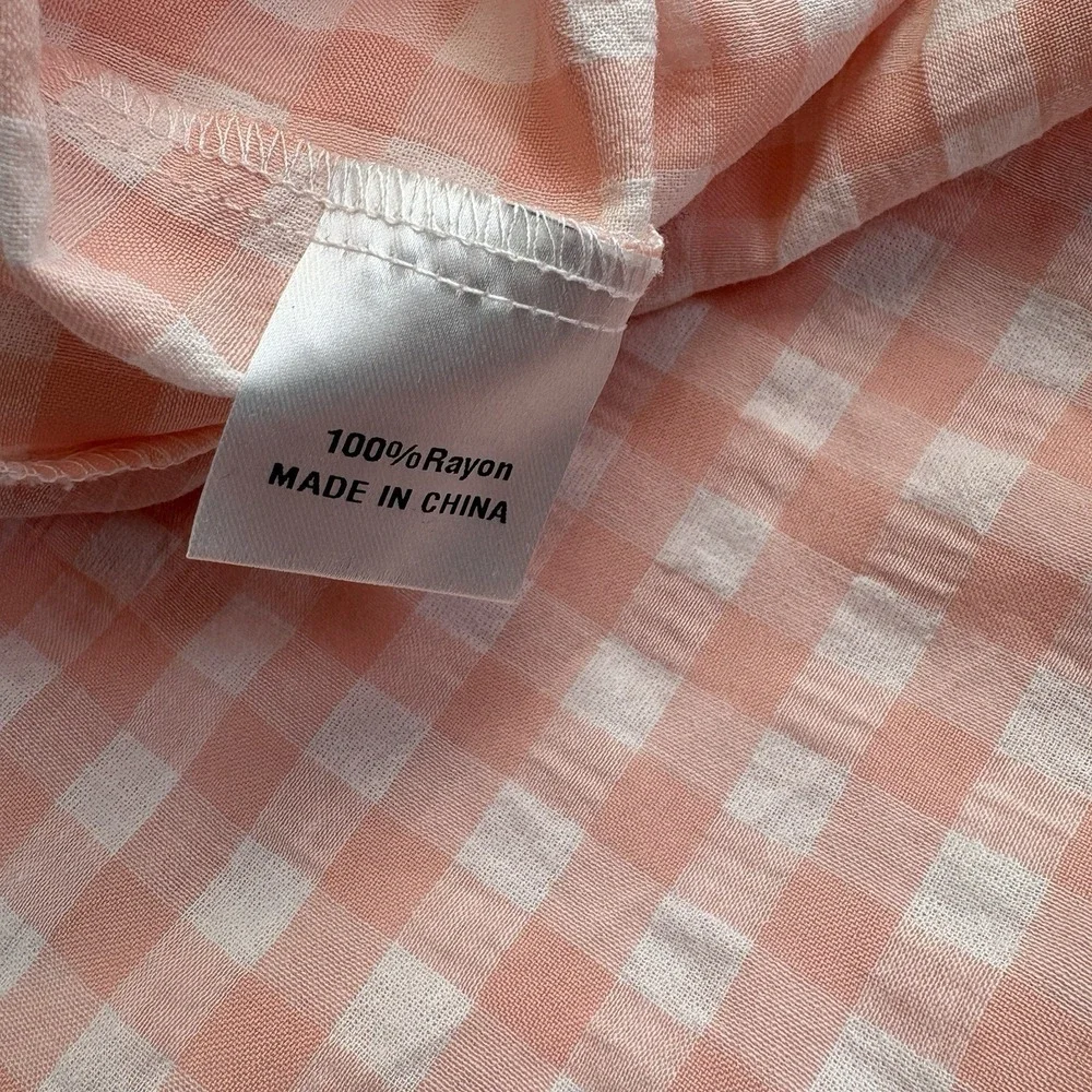 ZESICA Pink White Plaid Gingham Maxi Dress NWT Smocked Tiered Size L - Picture 4 of 12